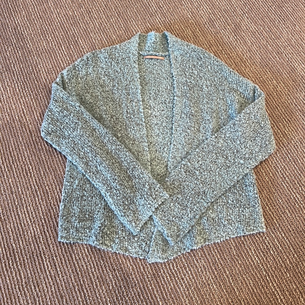 Soft Cardigan Sweater! Open front. Mint green with grey tones. Size S.